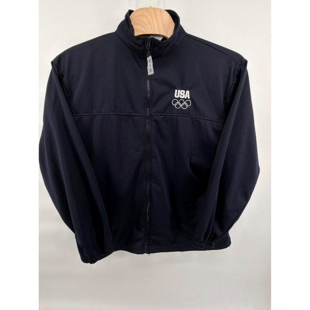 Vintage US Olympic Committee Full-Zip Track Jacket Navy Blue USA Made Size 2XL